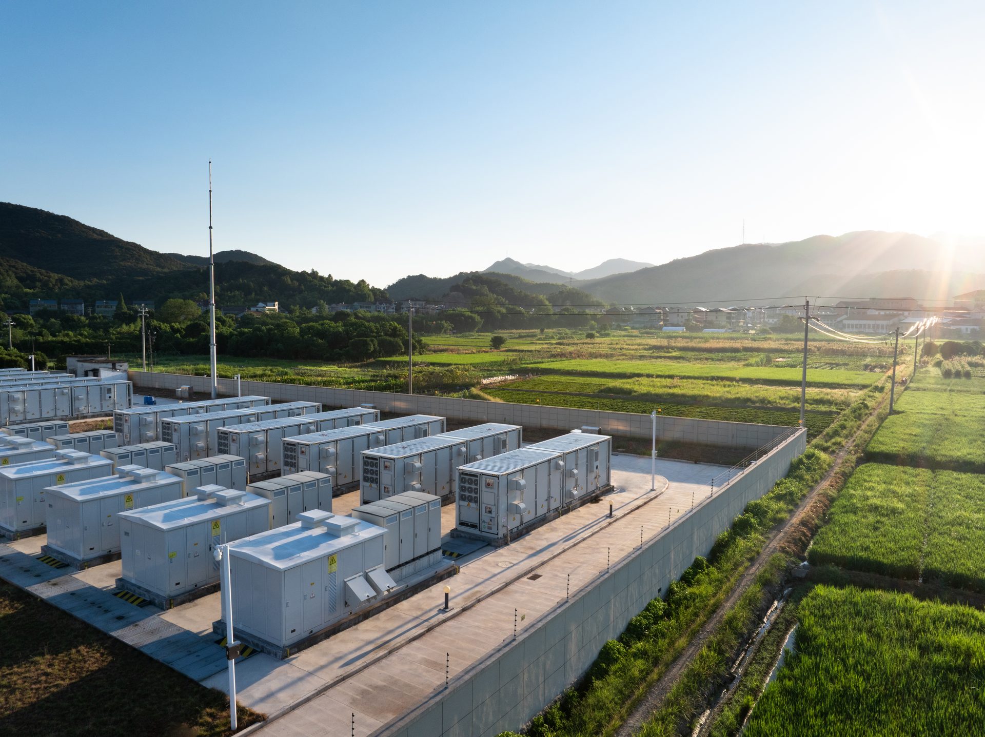 Aerial view of CAT generator sets at a power facility
